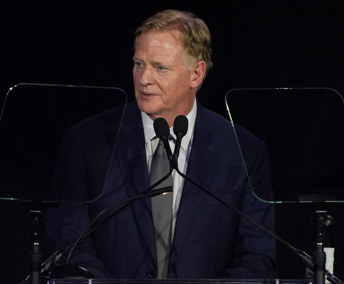 NFL Commissioner Roger Goodell speaks at the Gold Jacket Dinner at the Canton Memorial Civic Center, Aug. 7, 2026.