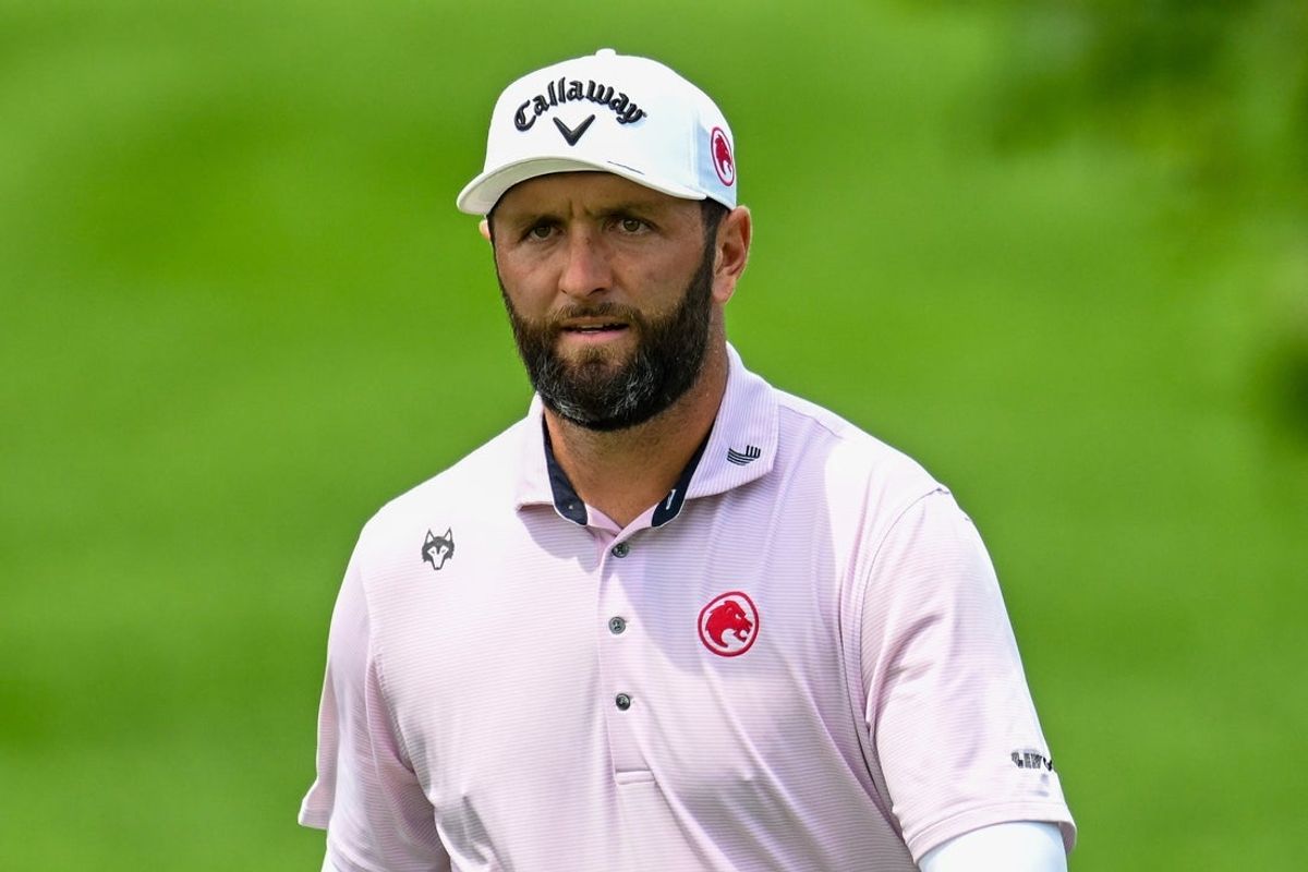 Aug 8, 2026; Bedminster, New Jersey, USA; Jon Rahm walks up the 15th fairway during the third round of the LIV Golf New York tournament at Trump National Bedminster. Mandatory Credit: Dennis Schneidler-Imagn Images