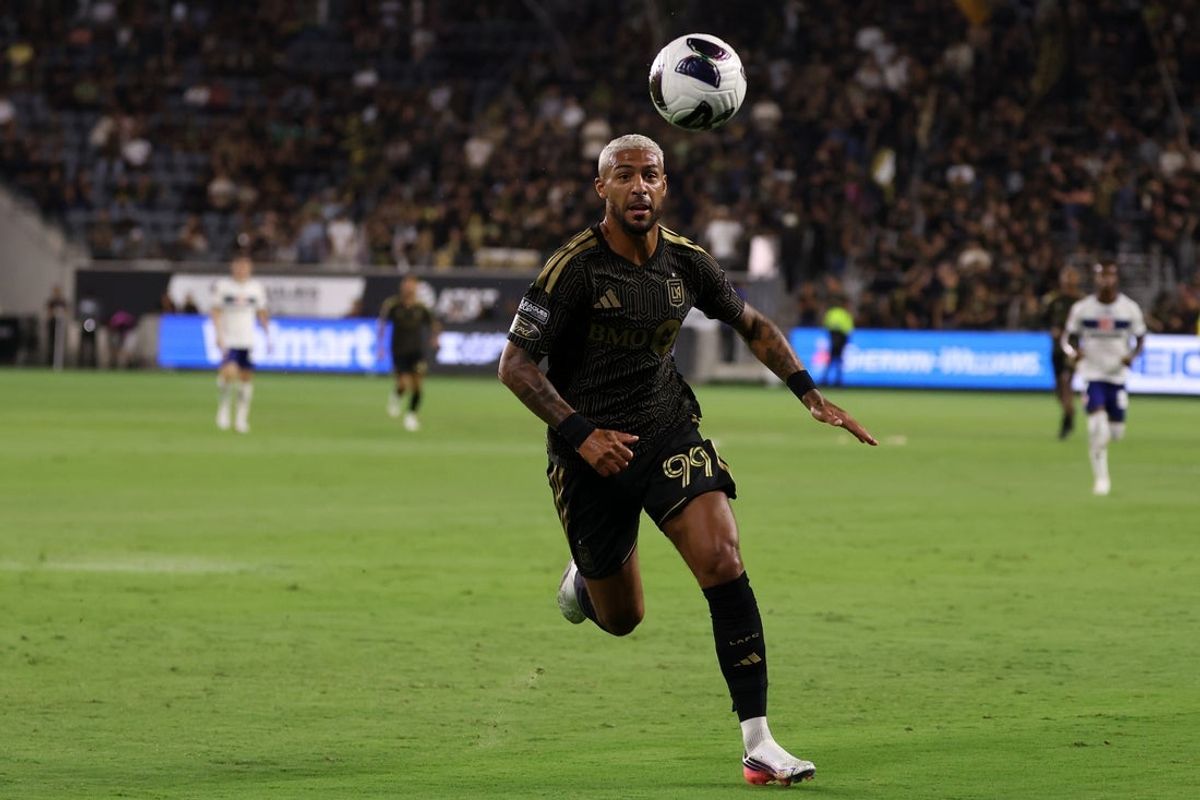 Aug 8, 2026; Los Angeles, CA, USA; LAFC forward Denis Bouanga (99) chases the ball during the first half of the Leagues Cup Phase One match against Toluca FC at BMO Stadium. Mandatory Credit: Kiyoshi Mio-Imagn Images