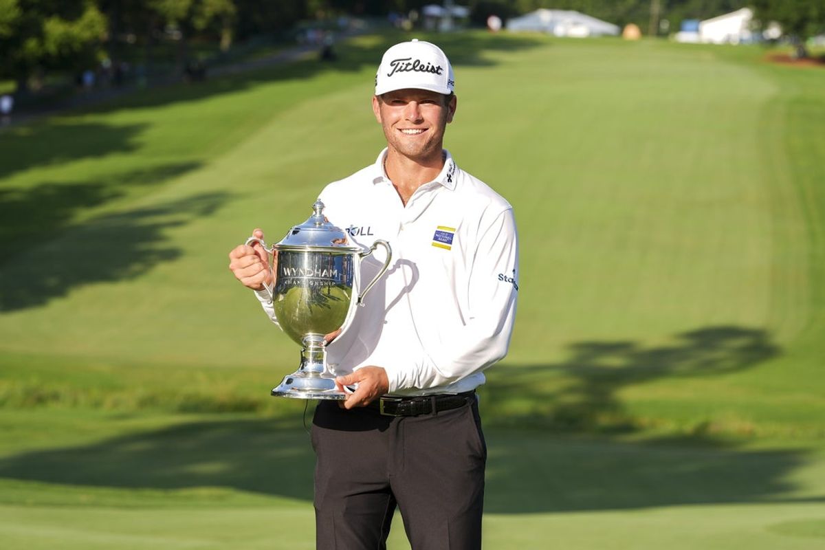Aug 9, 2026; Greensboro, North Carolina, USA; Michael Brennan wins the Wyndham Championship golf tournament. Mandatory Credit: Jim Dedmon-Imagn Images