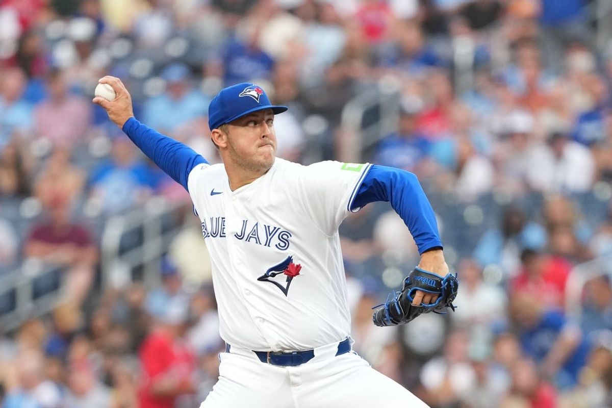 Aug 10, 2026; Toronto, Ontario, CAN; Toronto Blue Jays starting pitcher Jameson Taillon (56) throws a pitch during the first inning against the Boston Red Sox at Rogers Centre. Mandatory Credit: Nick Turchiaro-Imagn Images