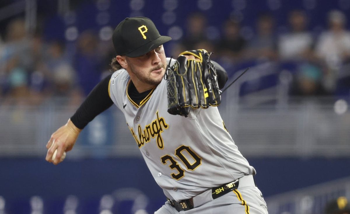 Aug 11, 2026; Miami, Florida, USA;  Pittsburgh Pirates pitcher Paul Skenes (30) throws against the Miami Marlins during the first inning at loanDepot Park. Mandatory Credit: Rhona Wise-Imagn Images