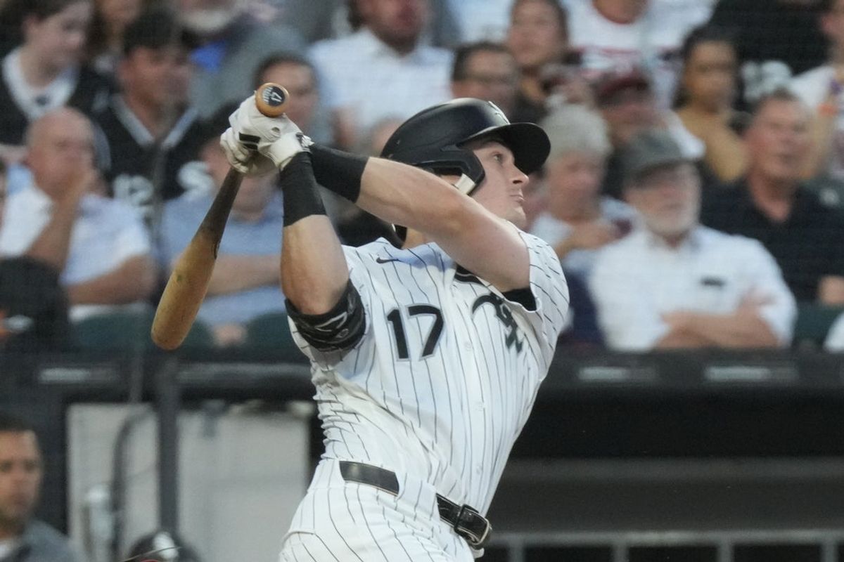 Aug 11, 2026; Chicago, Illinois, USA; Chicago White Sox second baseman Sam Antonacci (17) hits a one run double against the Cincinnati Reds during the fourth inning at Rate Field. Mandatory Credit: David Banks-Imagn Images