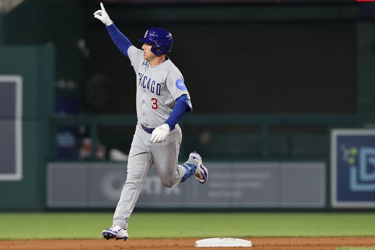 Aug 12, 2026; Washington, District of Columbia, USA; Chicago Cubs third baseman Alex Bregman (3) gestures to his bullpen while rounding the bases after hitting a two run home run, his third of the game, against the Washington Nationals during the eighth inning at Nationals Park. Mandatory Credit: Geoff Burke-Imagn Images
