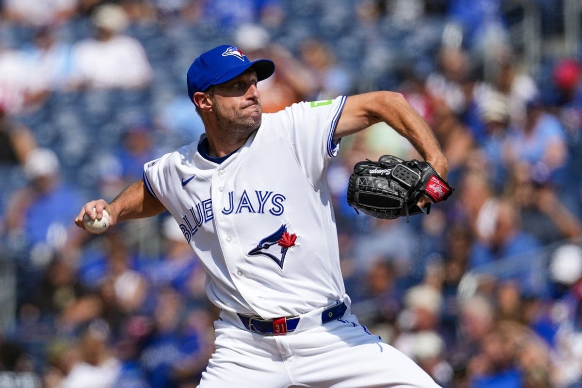 Aug 13, 2026; Toronto, Ontario, CAN;  Toronto Blue Jays pitcher Max Scherzer (31) pitches against the Toronto Blue Jays during the first inning at Rogers Centre. Mandatory Credit: Kevin Sousa-Imagn Images