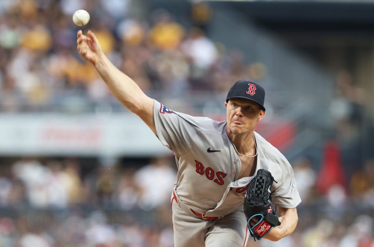 Aug 15, 2026; Pittsburgh, Pennsylvania, USA;  Boston Red Sox starting pitcher Sonny Gray (54) delivers a pitch against the Pittsburgh Pirates during the first inning at PNC Park. Mandatory Credit: Charles LeClaire-Imagn Images