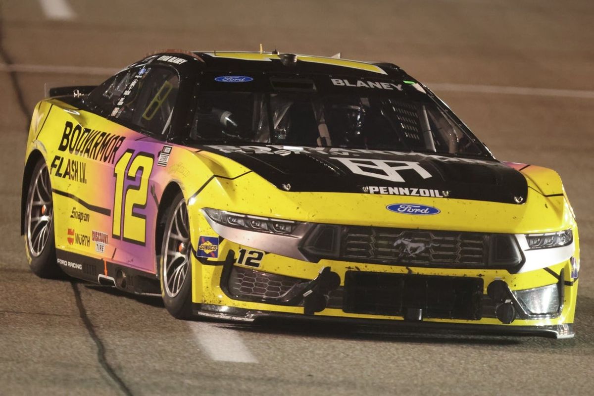 Aug 15, 2026; Richmond, Virginia, USA; Team Penske driver Ryan Blaney (12) during stage two of the Cook Out 400 at Richmond Raceway. Mandatory Credit: Greg Atkins-Imagn Images
