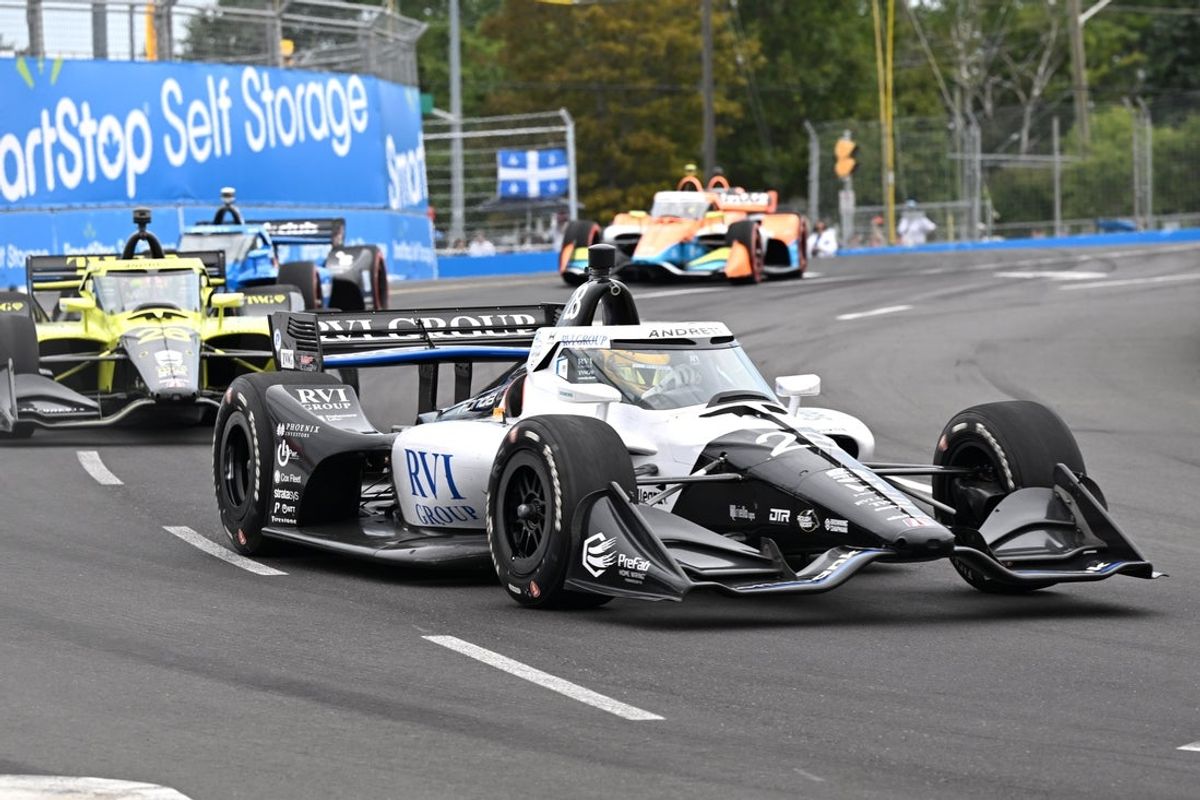 Aug 16, 2026; Markham, Ontario, CAN;  Indycar driver Marcus Ericsson (28) drives through turn seven at Streets of Markham. Mandatory Credit: Dan Hamilton-Imagn Images