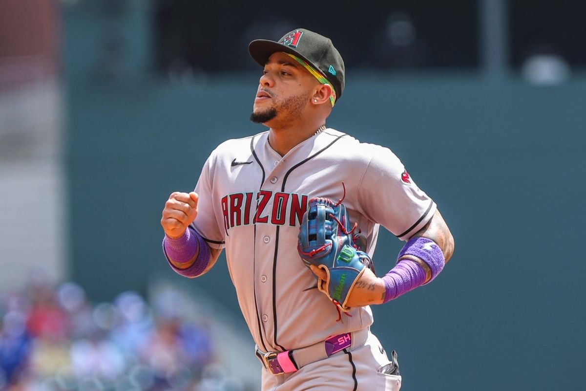 Aug 16, 2026; Cumberland, Georgia, USA; Arizona Diamondbacks second baseman Ketel Marte (4) runs to the dugout during the game against the Arizona Diamondbacks during the fourth inning at Truist Park. Mandatory Credit: Jordan Godfree-Imagn Images