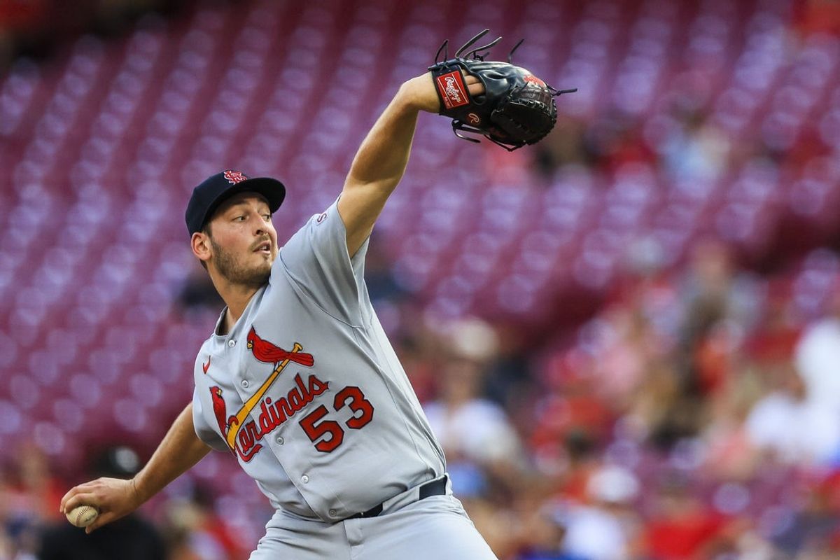 Aug 17, 2026; Cincinnati, Ohio, USA; St. Louis Cardinals starting pitcher Andre Pallante (53) pitches against the Cincinnati Reds in the second inning at Great American Ball Park. Mandatory Credit: Katie Stratman-Imagn Images