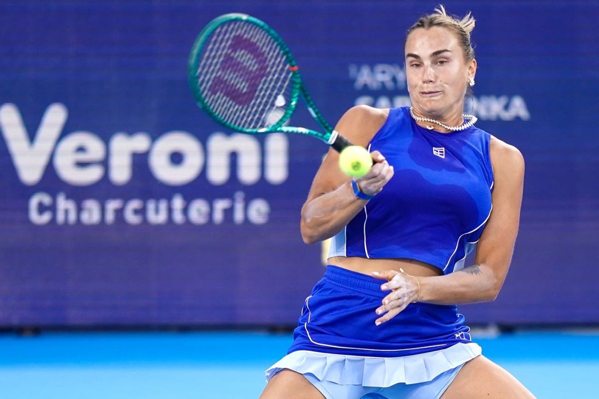 Aryna Sabalenka returns a hit to Xinyu Wang during their match in the women’s single round three of the Cincinnati Open at the Lindner Family Tennis Center on Tuesday, Aug. 18, 2026, in Mason, Oh.