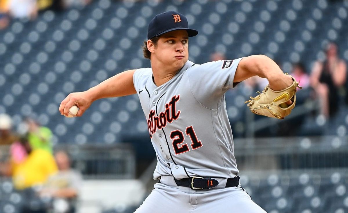 Detroit Tigers starting pitcher Jackson Jobe pitches in the first inning against the Pittsburgh Pirates at PNC Park on Wednesday, Aug. 19, 2026 in Pittsburgh.