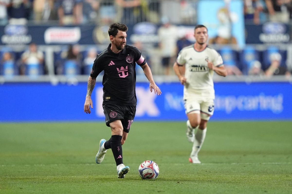 Aug 19, 2026; Chester, Pennsylvania, USA; Inter Miami CF forward Lionel Messi (10) controls the ball against the Philadelphia Union in the second half at Subaru Park. Mandatory Credit: Kyle Ross-Imagn Images
