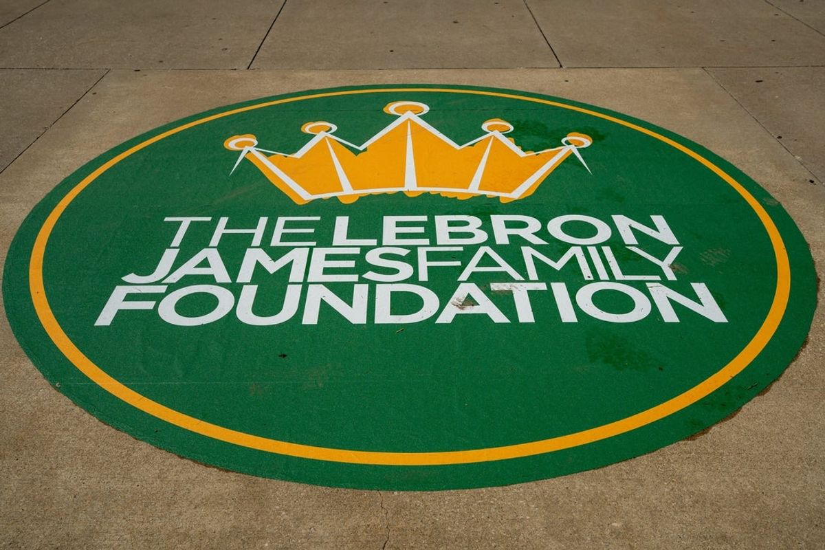 The LeBron James Foundation welcome mat is seen before a back to school celebration at the I Promise School, Aug. 20, 2026, in Akron, Ohio.