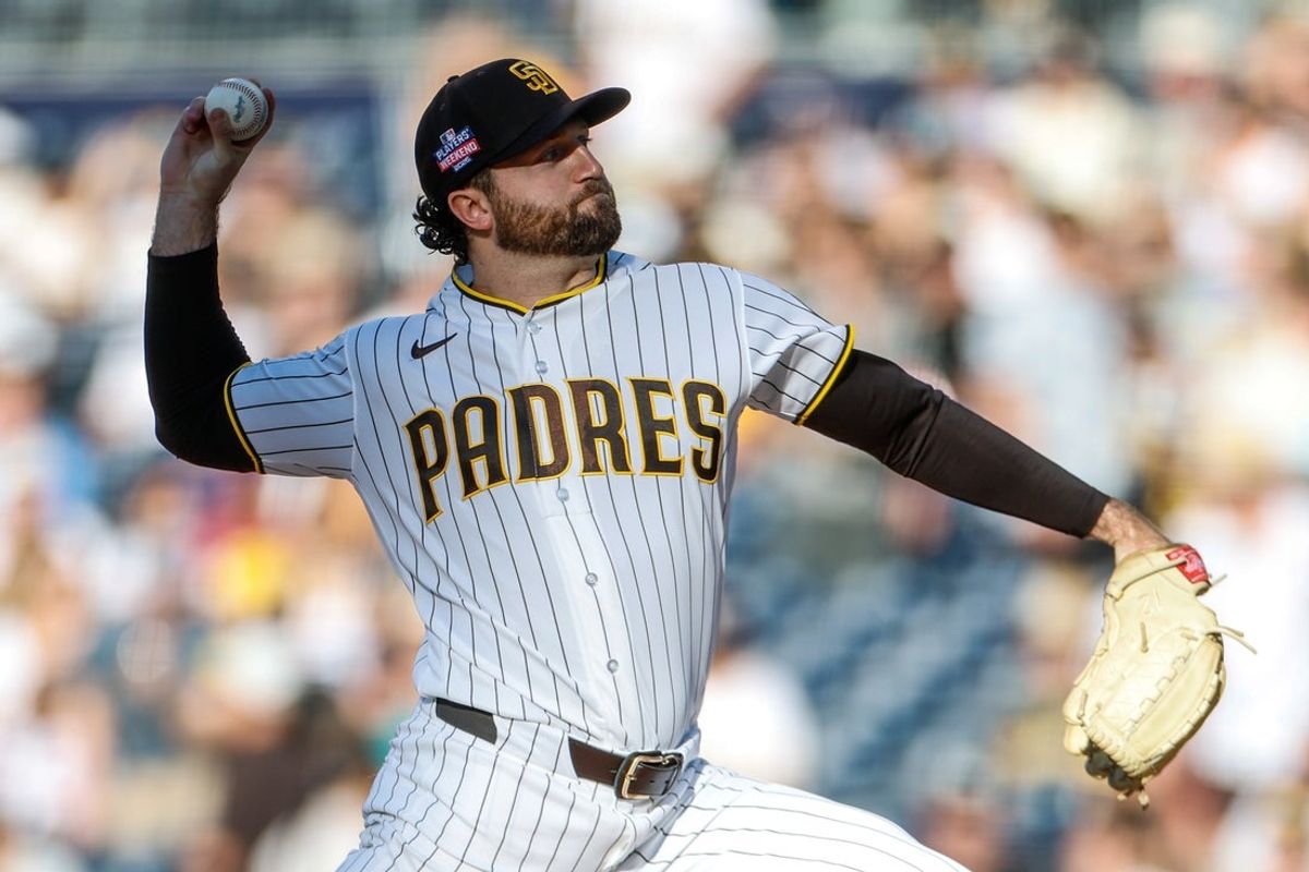 Aug 22, 2026; San Diego, California, USA;  San Diego Padres starting pitcher Casey Mize (32) throws a pitch during the first inning against the Minnesota Twins at Petco Park.  Mandatory Credit: David Frerker-Imagn Images