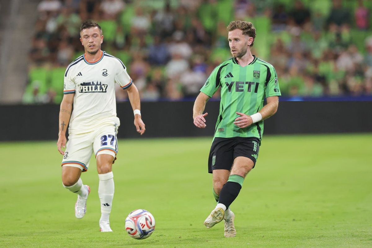 Aug 22, 2026; Austin, Texas, USA;  Austin FC defender Jon Gallagher (17) controls the ball in the first half between Austin FC and the Philadelphia Union at Q2 Stadium.  Mandatory Credit: Daniel Jefferson-Imagn Images