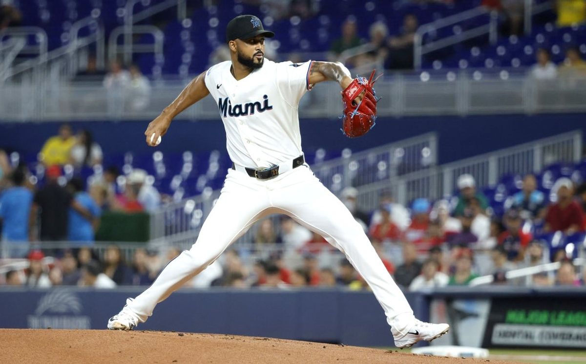 Aug 24, 2026; Miami, Florida, USA;  Miami Marlins pitcher Sandy Alcantara (22) throws against the Boston Red Sox during the first inning at loanDepot Park.  Mandatory Credit: Rhona Wise-Imagn Images