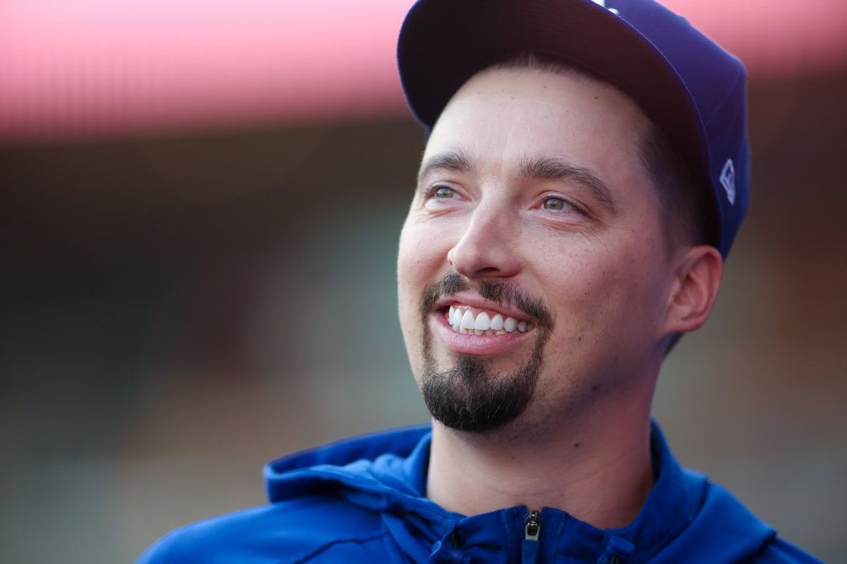 Aug 25, 2026; Atlanta, Georgia, USA; Los Angeles Dodgers pitcher Blake Snell (7) in the dugout before a game against the Atlanta Braves at Truist Park. Mandatory Credit: Brett Davis-Imagn Images