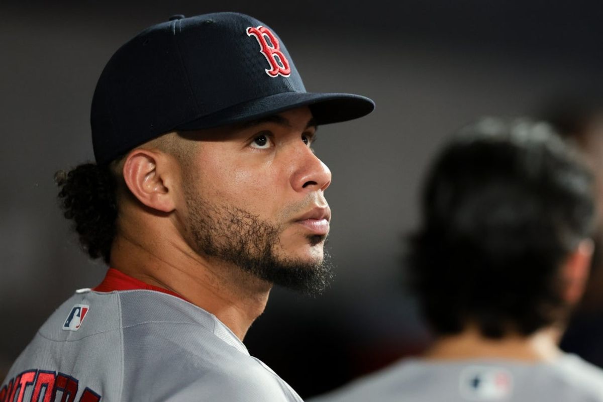Aug 26, 2026; Miami, Florida, USA; Boston Red Sox first baseman Willson Contreras (40) looks on from inside the dugout against the Miami Marlins during the third inning at loanDepot Park. Mandatory Credit: Sam Navarro-Imagn Images