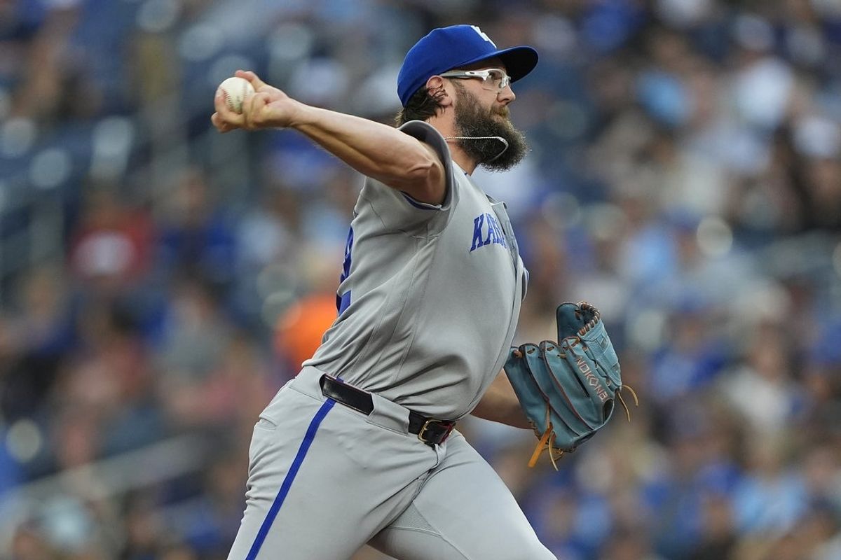 Aug 26, 2026; Toronto, Ontario, CAN;  Kansas City Royals starting pitcher Randy Dobnak (62) pitches to the Toronto Blue Jays during the first inning at Rogers Centre.  Mandatory Credit: John E. Sokolowski-Imagn Images