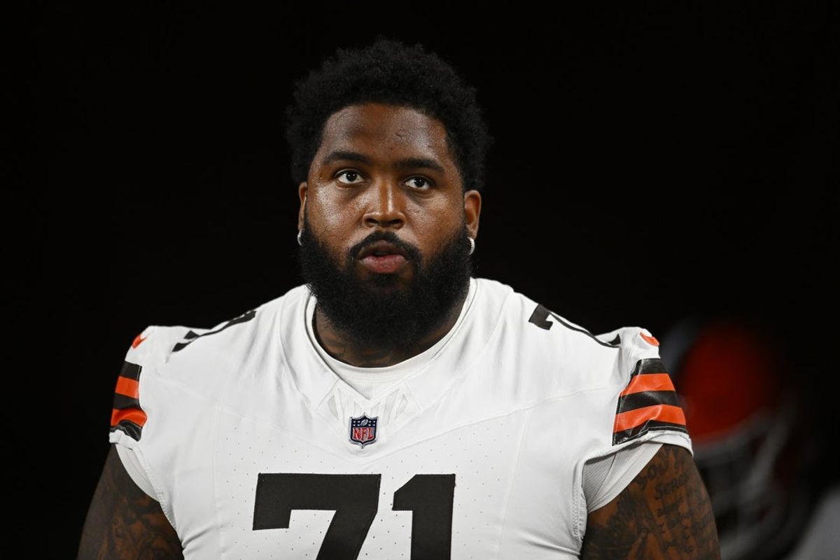 Aug 27, 2026; Cleveland, Ohio, USA; Cleveland Browns tackle Tytus Howard (71) at Huntington Bank Field. Mandatory Credit: Ken Blaze-Imagn Images