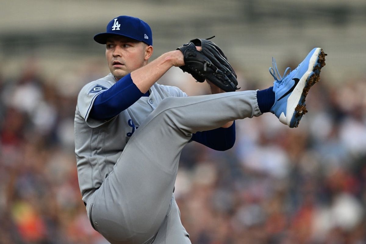 Aug 28, 2026; Detroit, Michigan, USA;  Los Angeles Dodgers starting pitcher Tarik Skubal (29) throws a pitch against the Detroit Tigers in the third inning at Comerica Park.  Mandatory Credit: Lon Horwedel-Imagn Images