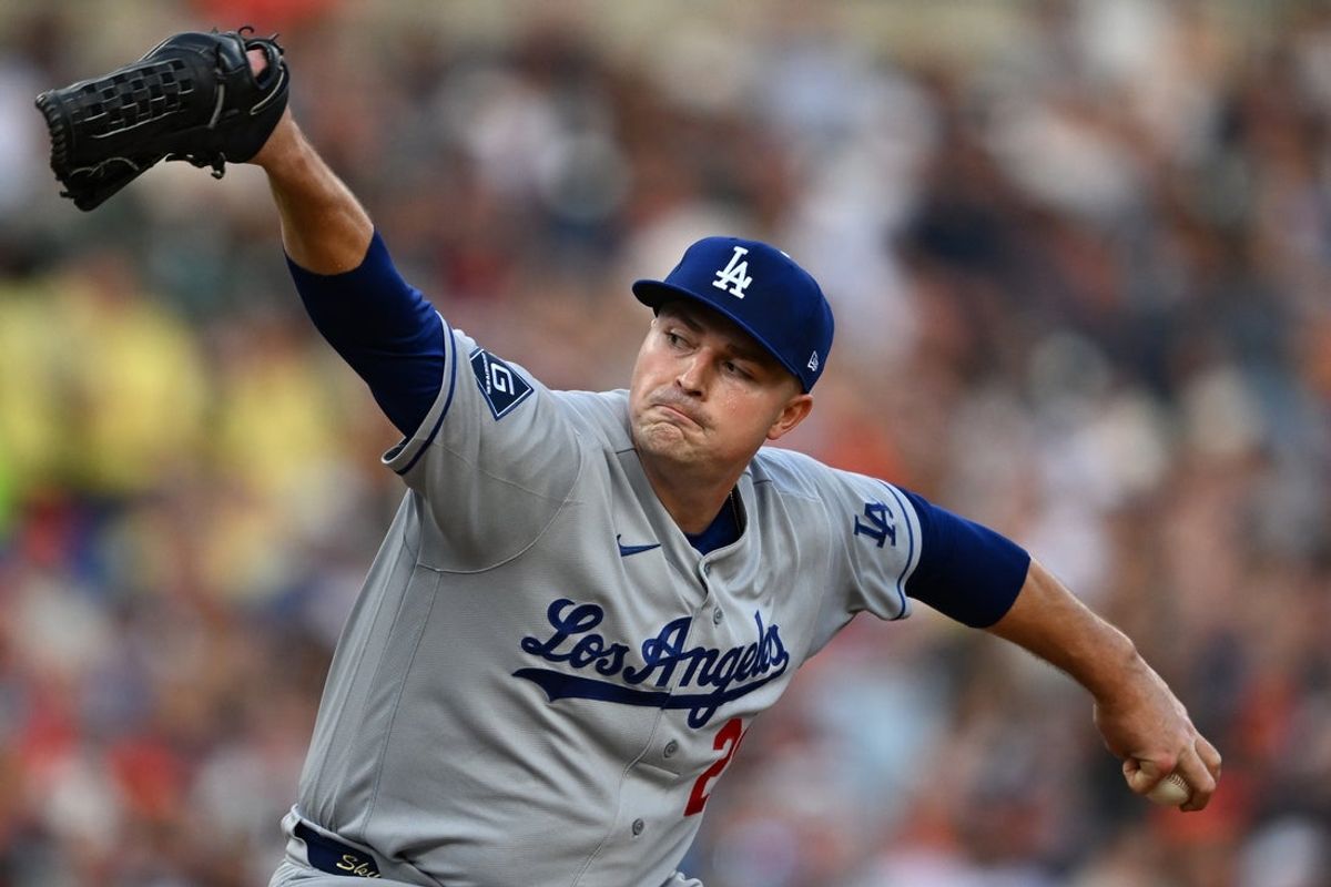 Aug 28, 2026; Detroit, Michigan, USA;  Los Angeles Dodgers starting pitcher Tarik Skubal (29) throws a pitch against the Detroit Tigers in the third inning at Comerica Park.  Mandatory Credit: Lon Horwedel-Imagn Images
