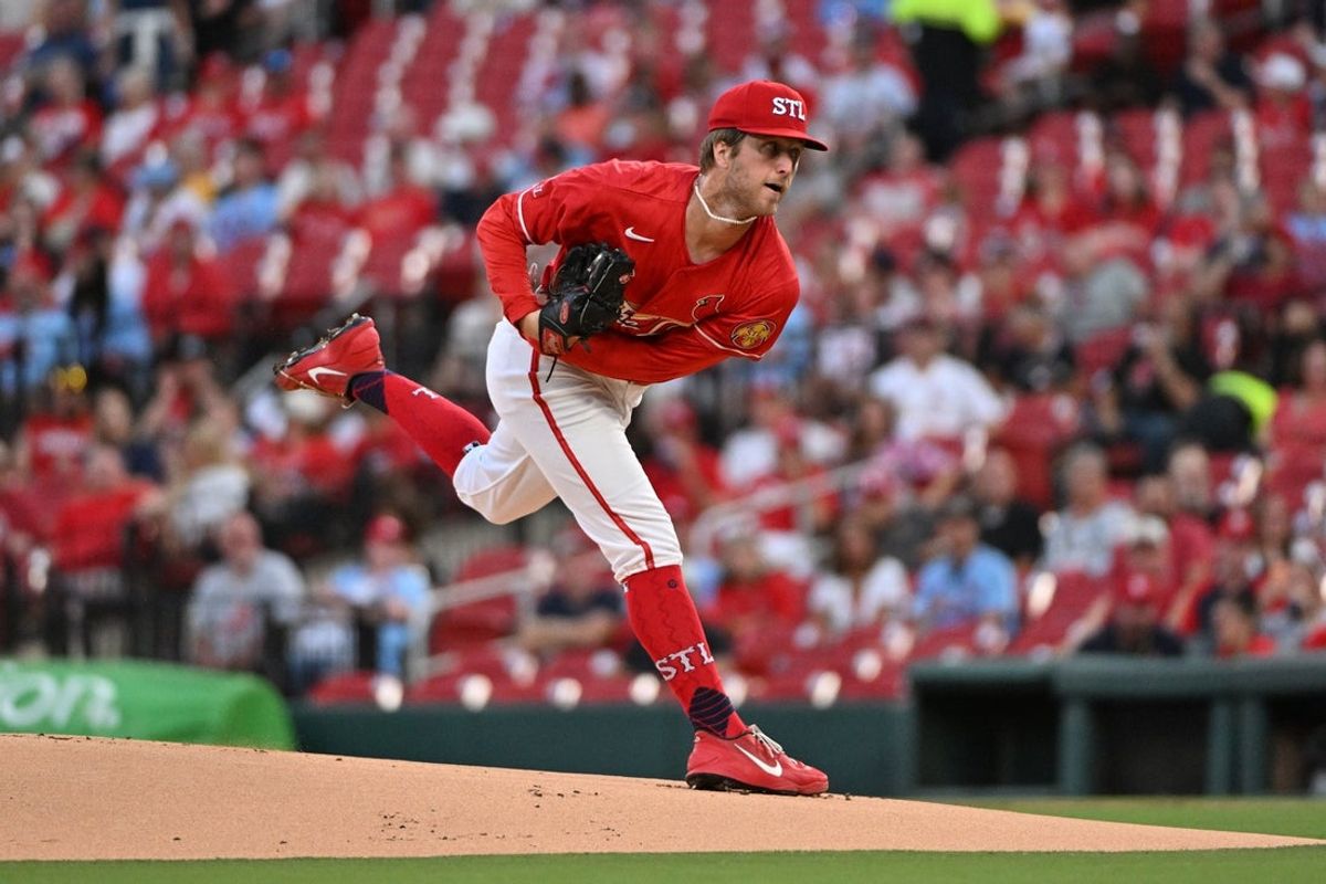 Aug 28, 2026; St. Louis, Missouri, USA;  St. Louis Cardinals pitcher Quinn Mathews (60) delivers against the Pittsburgh Pirates during the first inning at Busch Stadium.  Mandatory Credit: Jeff Le-Imagn Images