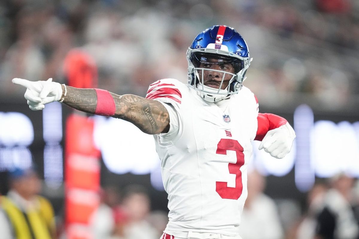 New York Giants wide receiver Odell Beckham Jr. (3) celebrates during a game against the New York Jets at MetLife Stadium, Aug 28, 2026, East Rutherford, NJ, USA.