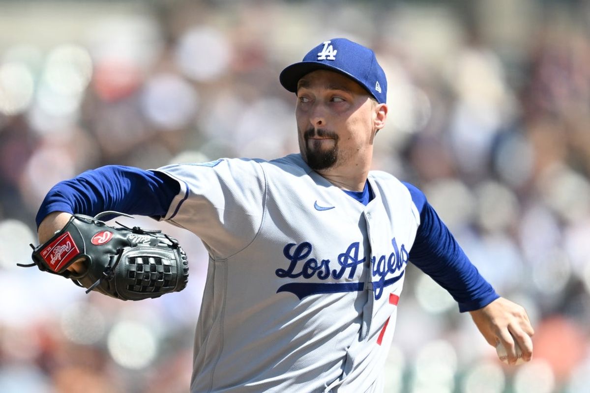 Aug 29, 2026; Detroit, Michigan, USA;  Los Angeles Dodgers starting pitcher Blake Snell (7) throws a pitch against the Detroit Tigers in the first inning at Comerica Park.  Mandatory Credit: Lon Horwedel-Imagn Images