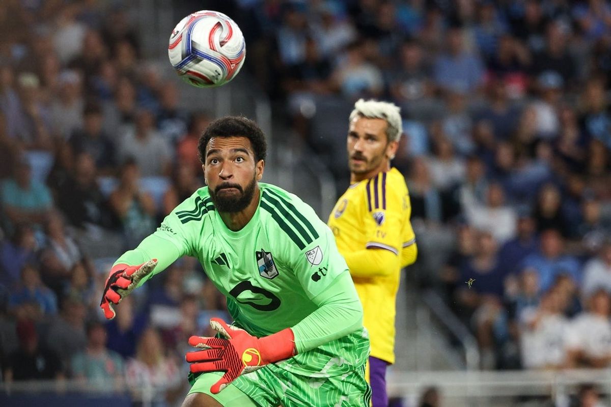 Aug 29, 2026; Saint Paul, Minnesota, USA; Minnesota United FC goalkeeper Drake Callender (12) makes a save against the Orlando City during the first half at Allianz Field. Mandatory Credit: Matt Krohn-Imagn Images