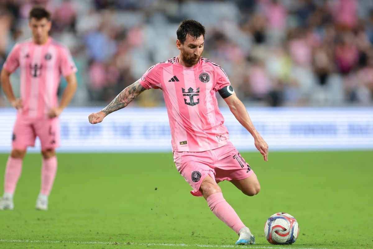 Aug 29, 2026; Miami, Florida, USA; Inter Miami CF forward Lionel Messi (10) scores a free kick against CF Montreal during the second half at NU Stadium. Mandatory Credit: Sam Navarro-Imagn Images