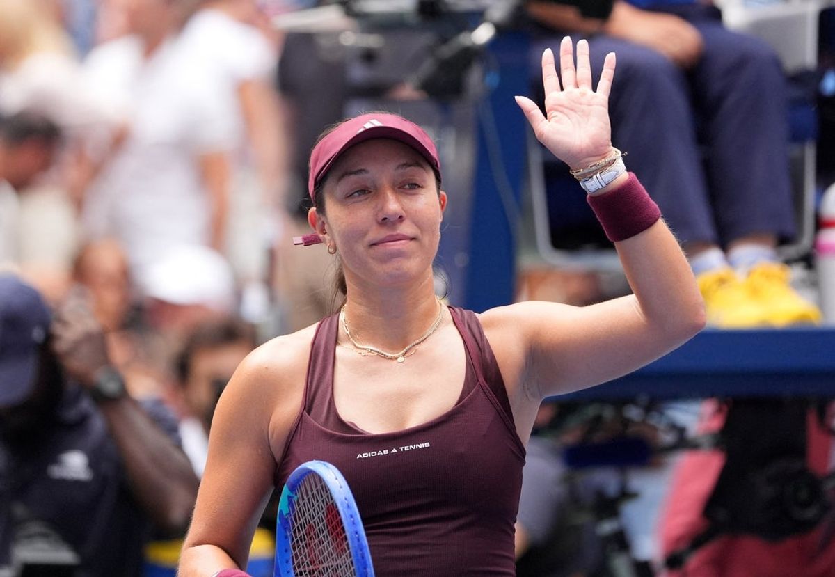 August 30, 2026; New York, United States; Jessica Pegula of the U.S. celebrates after winning her first round match against Romania's Elena Gabriela Ruse.  Mandatory Credit: Robert Deutsch-Imagn Images