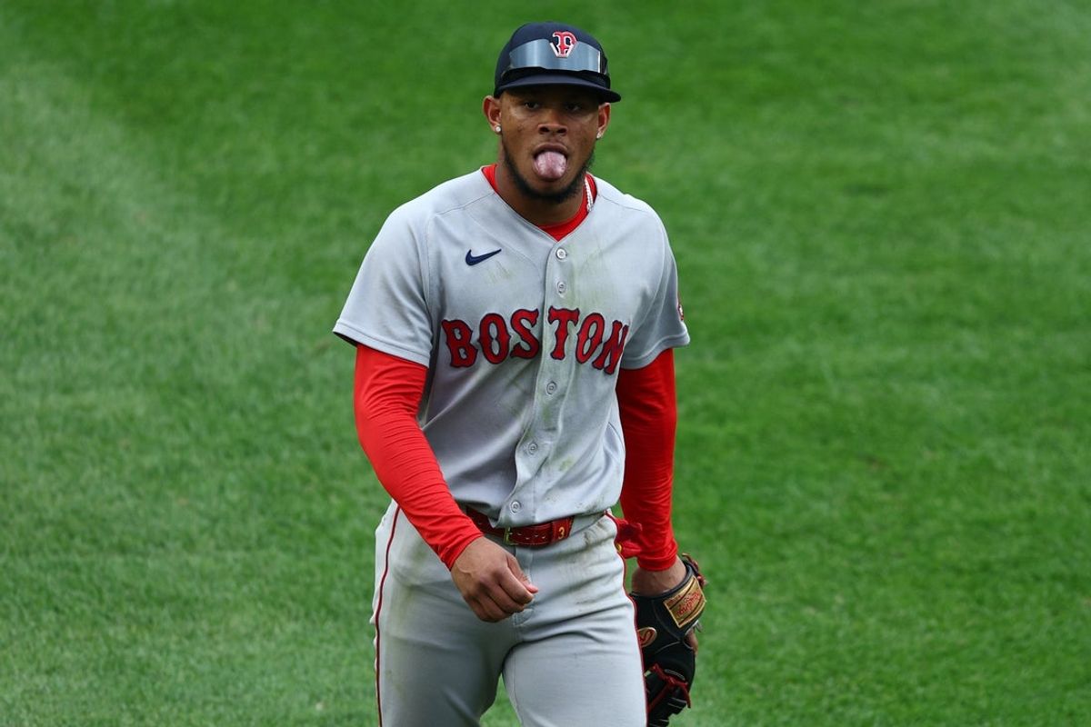 Aug 30, 2026; Bronx, New York, USA;  Boston Red Sox outfielder Ceddanne Rafaela (3) reacts after a play against the New York Yankees during the fifth inning at Yankee Stadium.  Mandatory Credit: Vincent Carchietta-Imagn Images