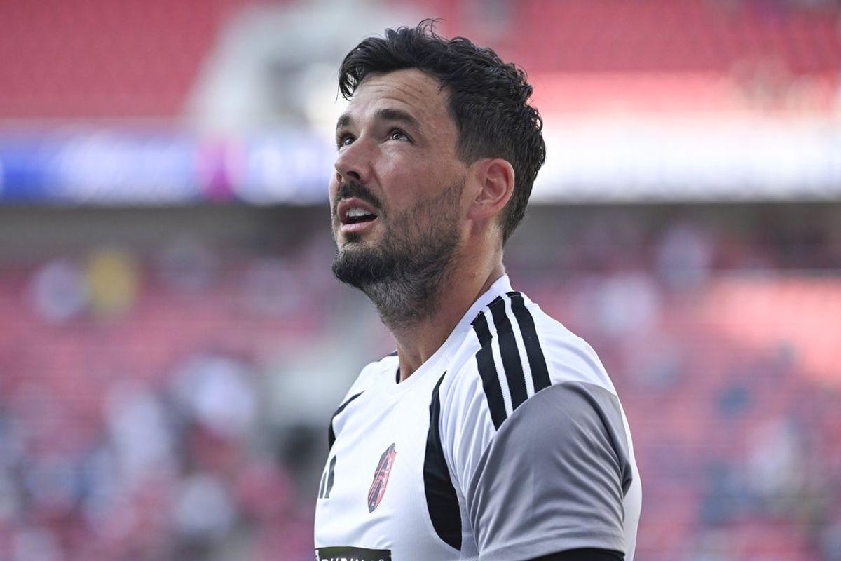 Aug 30, 2026; St. Louis, Missouri, USA;  St. Louis CITY SC goalkeeper Roman Burki (1) looks on during warm-ups prior to a match against FC Dallas at Energizer Park.  Mandatory Credit: Joe Puetz-Imagn Images