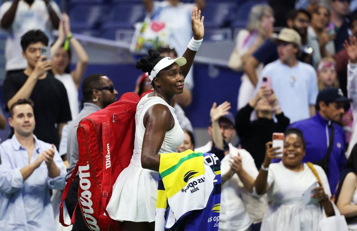 August 31, 2026; New York, United States;  Venus Williams of the U.S. acknowledges the crowd after losing her first round match against Sofia Kenin of the U.S.  Mandatory Credit: Geoff Burke-Imagn Images