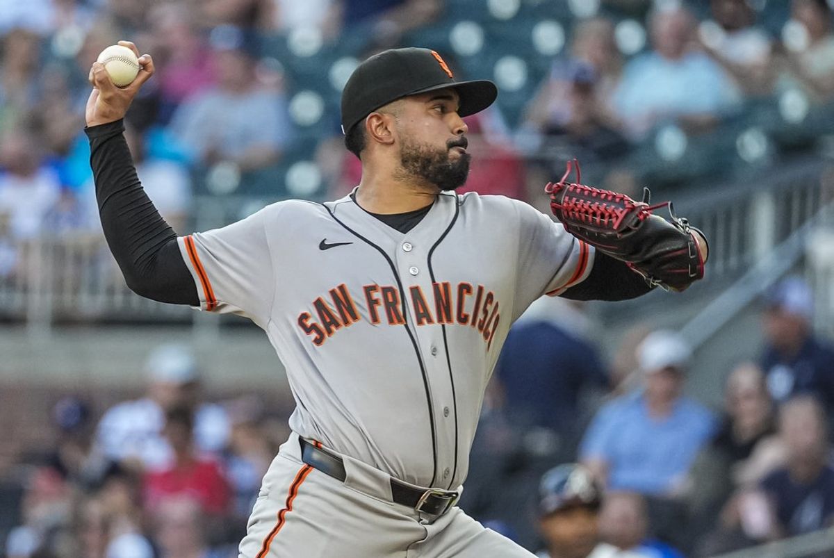 Aug 31, 2026; Cumberland, Georgia, USA; San Francisco Giants pitcher Anthony Molina (45) pitches against the Atlanta Braves during the first inning at Truist Park. Mandatory Credit: Dale Zanine-Imagn Images