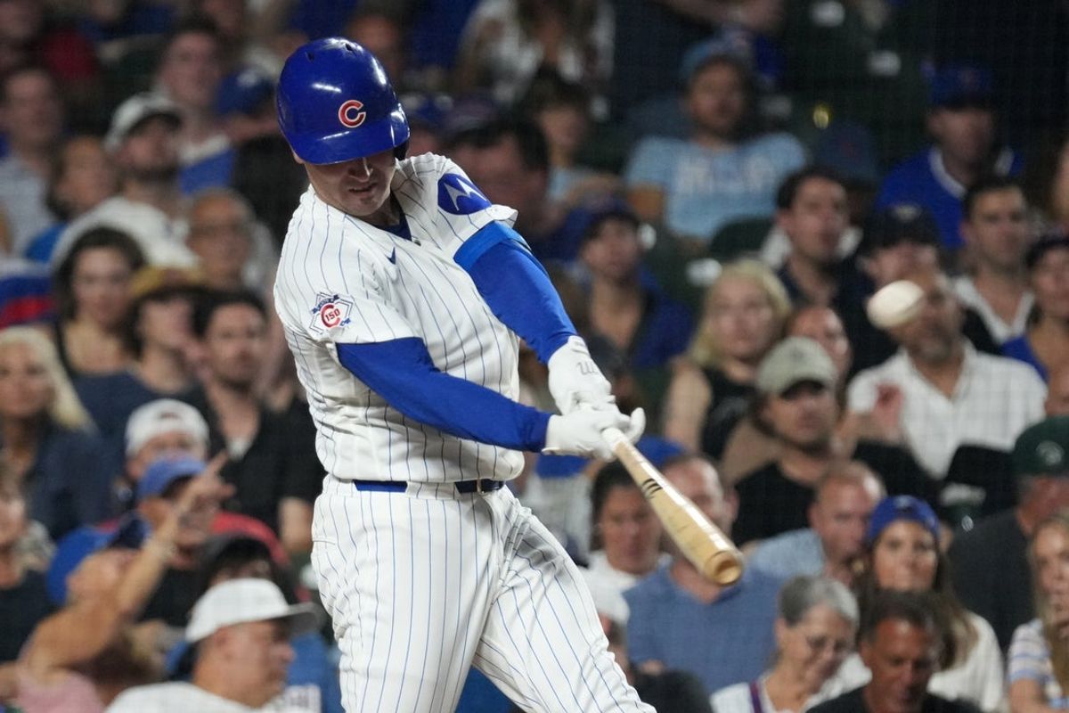 Aug 31, 2026; Chicago, Illinois, USA;  Chicago Cubs third baseman Alex Bregman (3) hits a home run against the Milwaukee Brewers during the fourth inning at Wrigley Field.  Mandatory Credit: David Banks-Imagn Images
