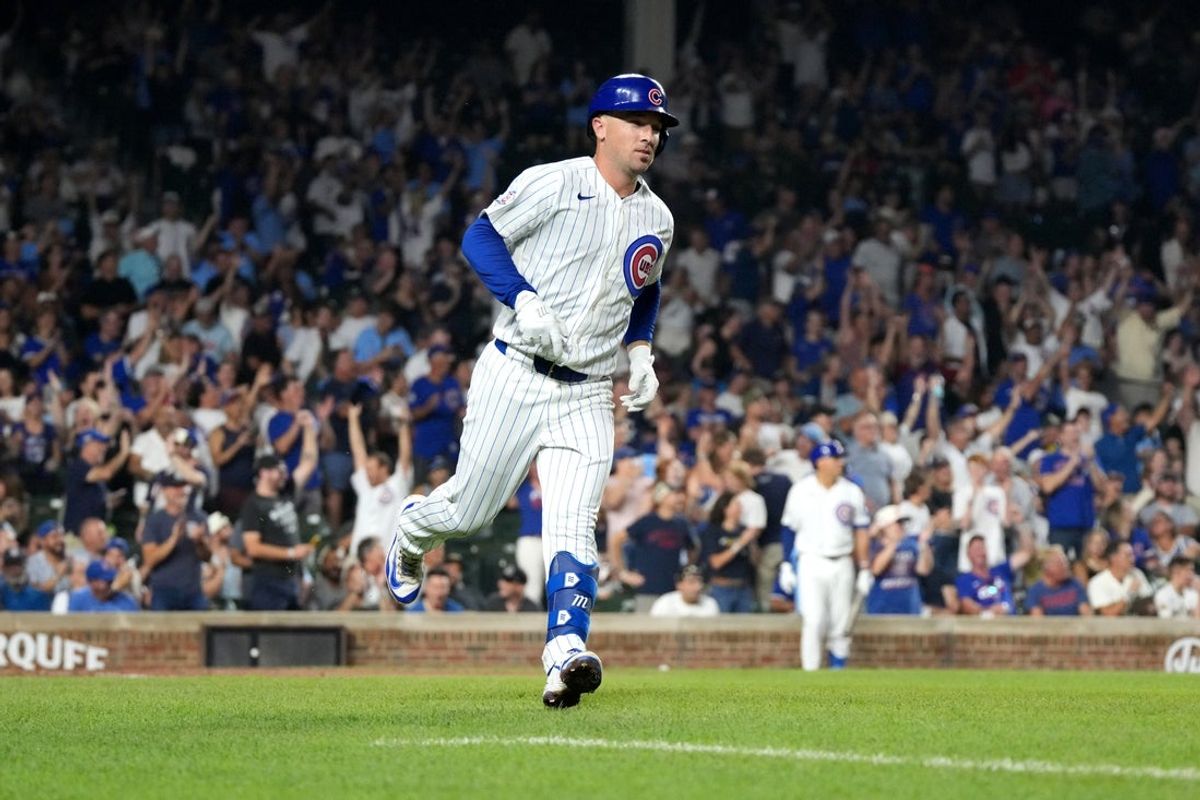 Aug 31, 2026; Chicago, Illinois, USA;  Chicago Cubs third baseman Alex Bregman (3) runs the bases after hitting his third home run against the Milwaukee Brewers during the eighth inning at Wrigley Field.  Mandatory Credit: David Banks-Imagn Images