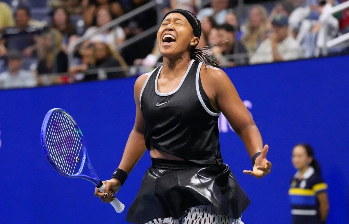 September 1, 2026; New York, United States; Japan's Naomi Osaka reacts during her first round match against Russia's Anastasia Zakharova.  Mandatory Credit: Robert Deutsch-Imagn Images