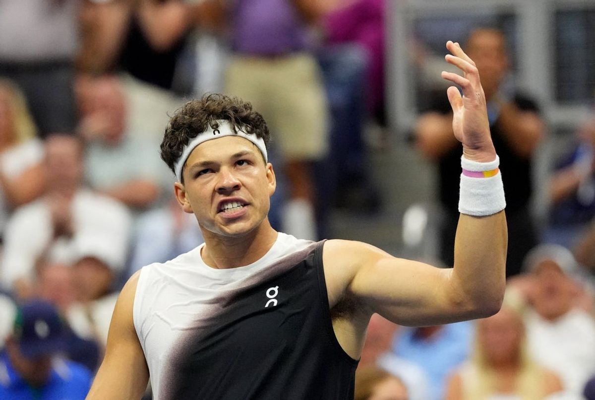 September 2, 2026; New York, United States; Ben Shelton of the U.S. reacts after winning the third set tie break during his second round match against Poland's Hubert Hurkacz.  Mandatory Credit: Robert Deutsch-Imagn Images