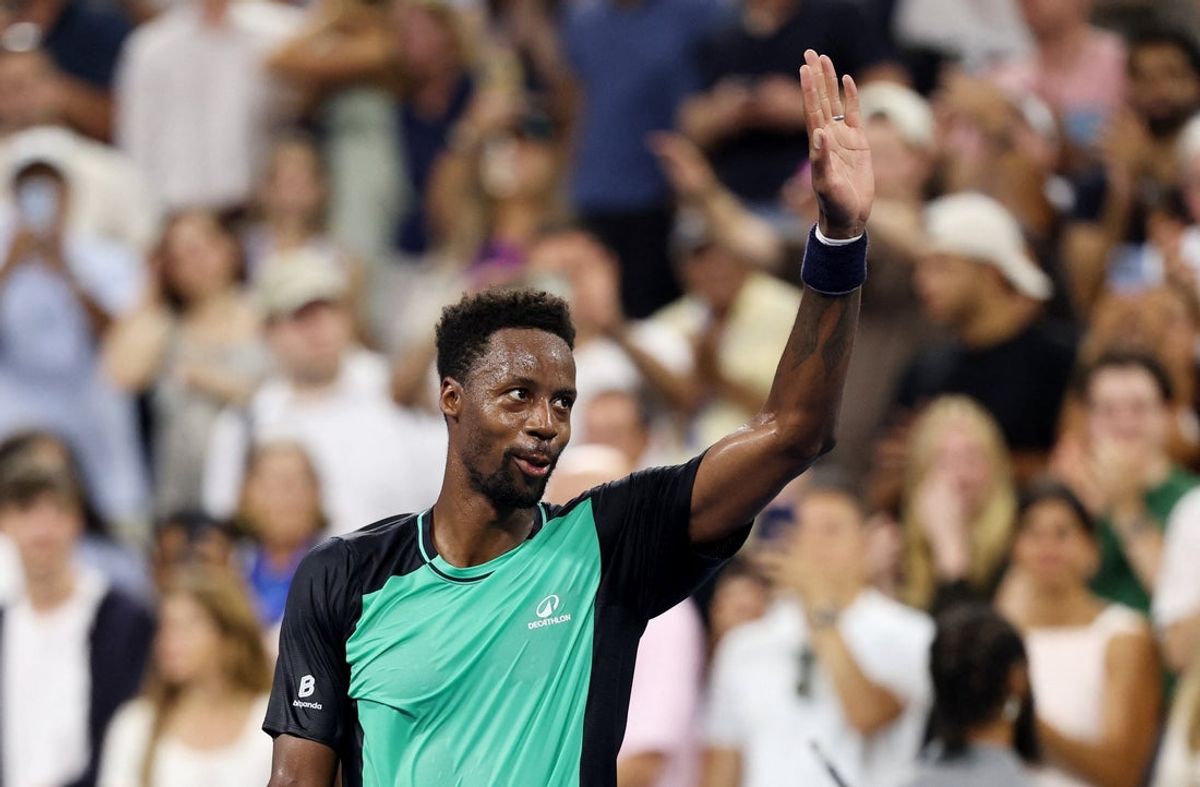 September 3, 2026; New York, United States; France's Gael Monfils waves to the crowd after losing his second round match against Learner Tien of the U.S.  Mandatory Credit: Amber Searls-Imagn Images