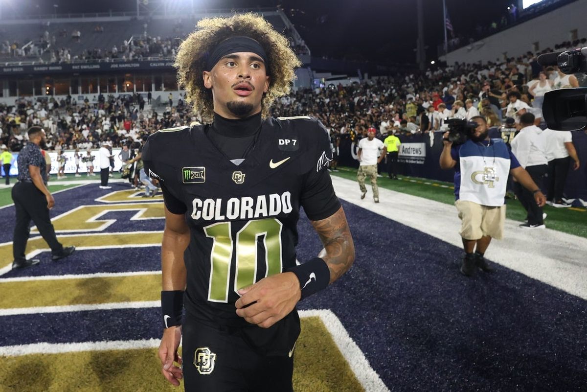 Sep 3, 2026; Atlanta, Georgia, USA;  Colorado Buffaloes quarterback Julian Lewis (10) walks off the field after defeating the Georgia Tech Yellow Jackets at Bobby Dodd Stadium at Hyundai Field.  Mandatory Credit: Brett Davis-Imagn Images