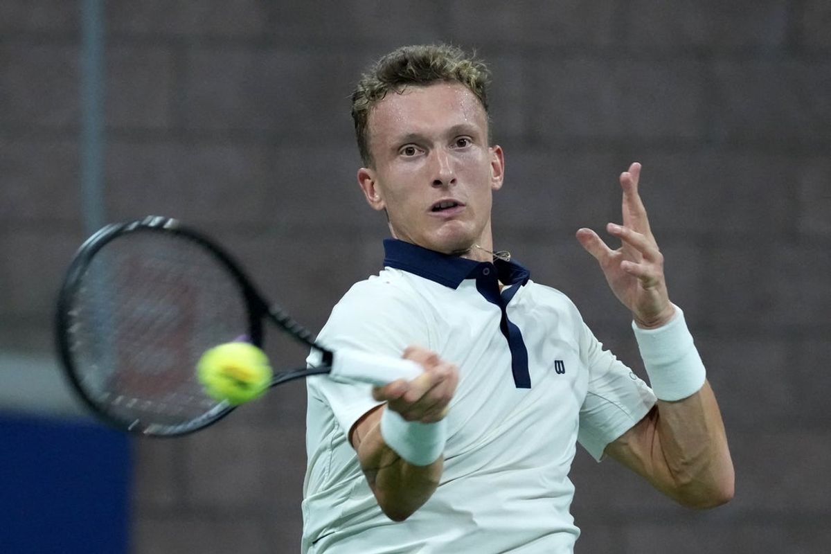 September 4, 2026; New York, United States; Czech Republic's Jiri Lehecka in action during his third round match against Greece's Stefanos Tsitsipas.  Mandatory Credit: Jerry Lai-Imagn Images