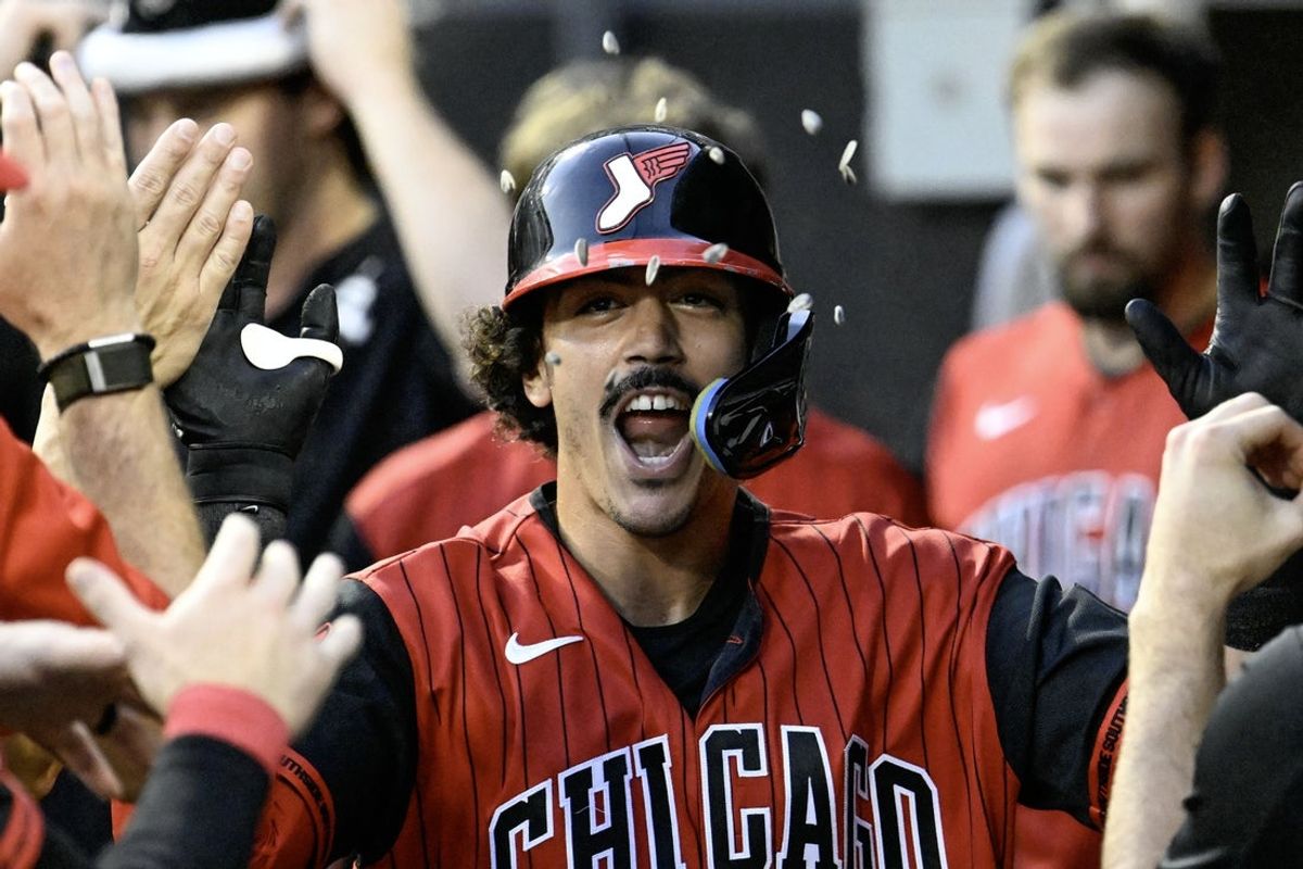 Sep 4, 2026; Chicago, Illinois, USA;  Chicago White Sox third baseman Miguel Vargas (20) celebrates in the dugout after he hits a solo home run during the first inning against the Minnesota Twins at Rate Field.  Mandatory Credit: Matt Marton-Imagn Images