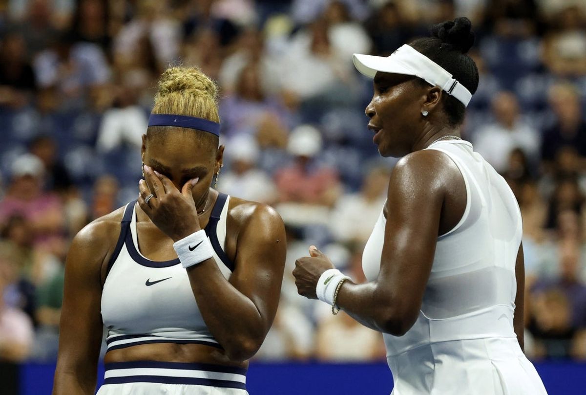 September 4, 2026; New York, United States; Serena Williams and Venus Williams of the U.S. react during their first round match against Australia's Maya Joint and Taiwan's Chan Hao-ching.  Mandatory Credit: Geoff Burke-Imagn Images