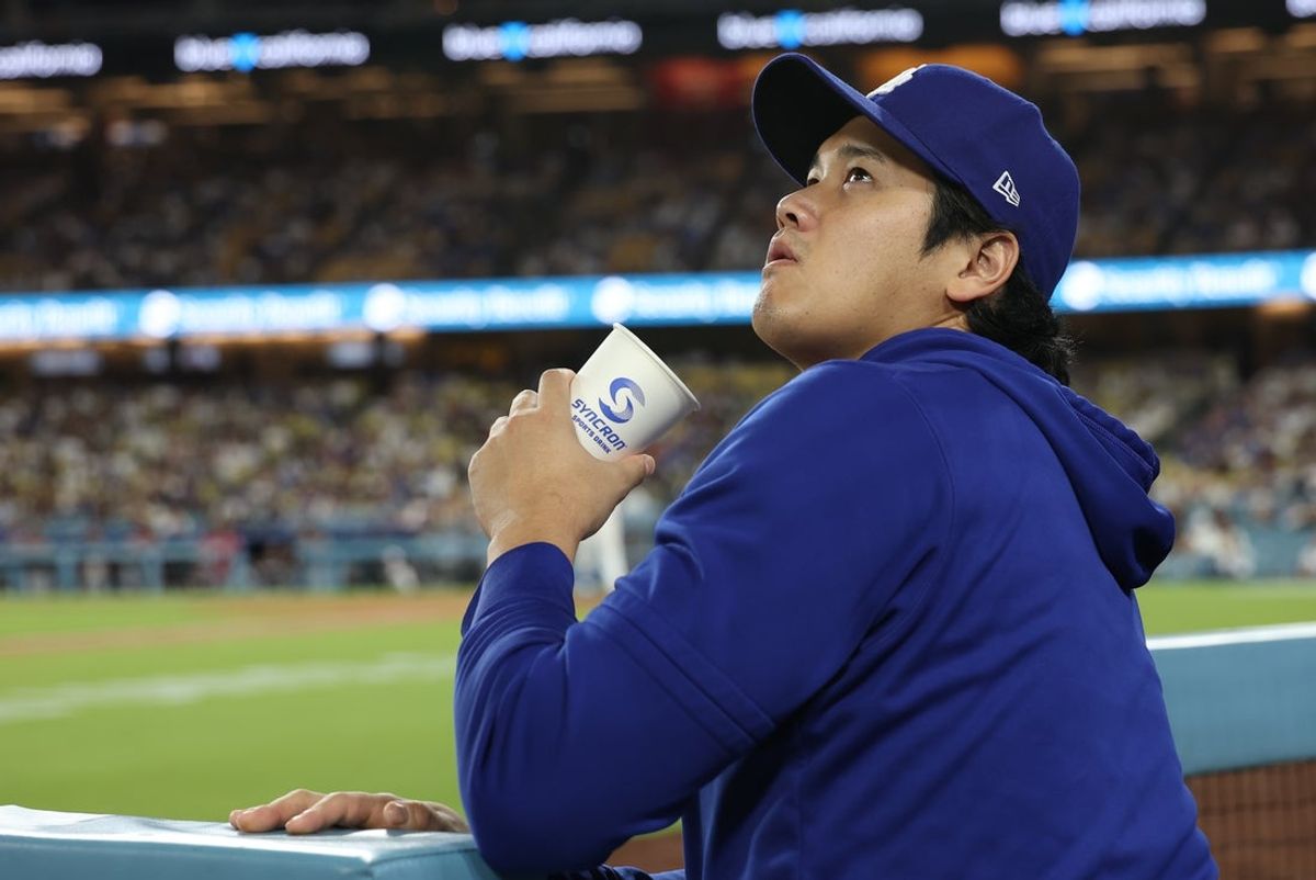 Sep 4, 2026; Los Angeles, California, USA;  Los Angeles Dodgers pitcher Shohei Ohtani (17) looks on during the eighth inning against the Washington Nationals at Dodger Stadium.  Mandatory Credit: Kiyoshi Mio-Imagn Images