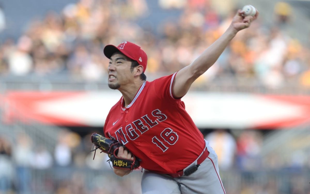 Sep 5, 2026; Pittsburgh, Pennsylvania, USA;  Los Angeles Angels starting pitcher Yusei Kikuchi (16) delivers a pitch against the Pittsburgh Pirates during the first inning at PNC Park.  Mandatory Credit: Charles LeClaire-Imagn Images
