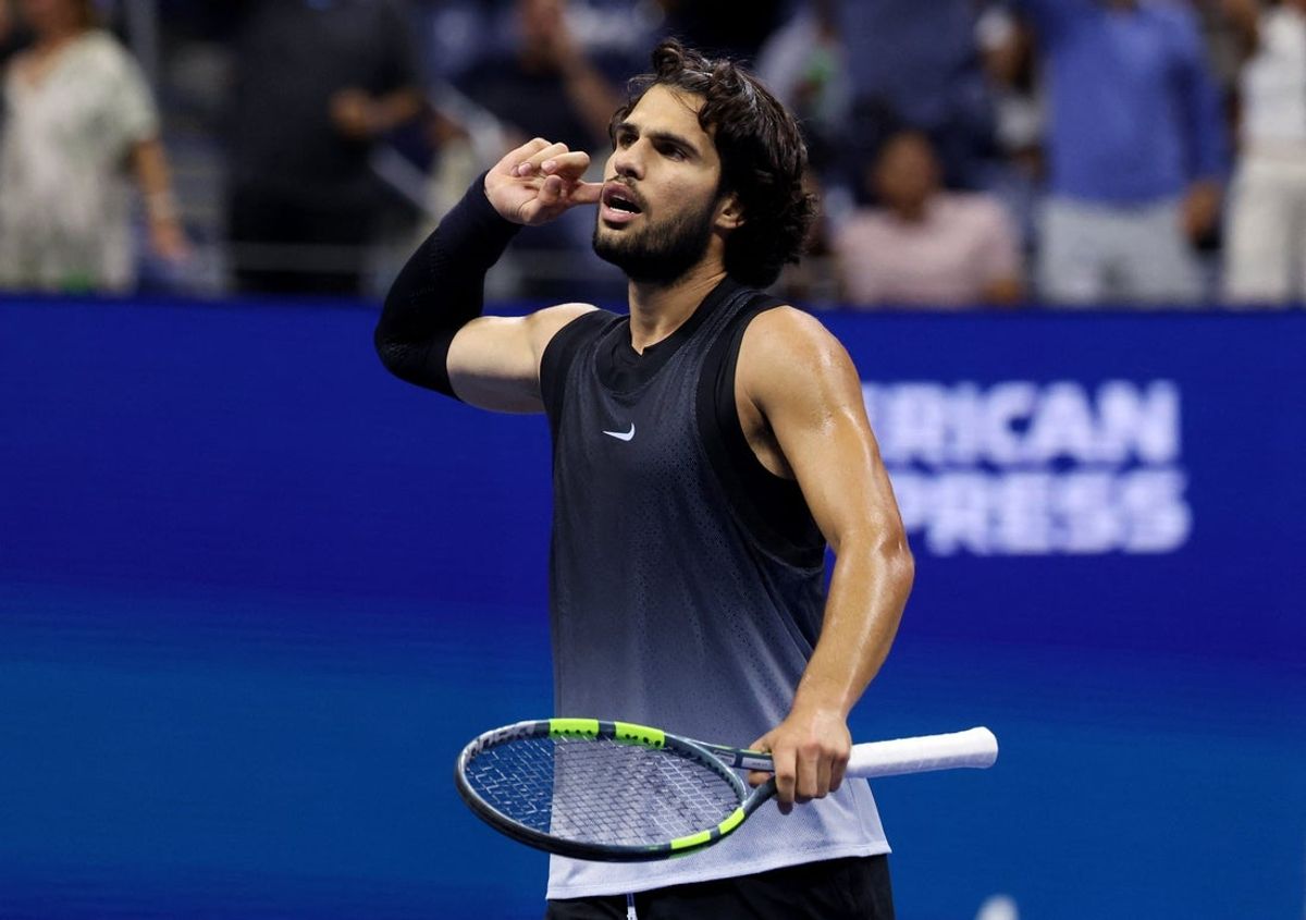 September 9, 2026; New York, United States; Spain's Carlos Alcaraz reacts during his quarter-final match against Ben Shelton of the U.S.  Mandatory Credit: Geoff Burke-Imagn Images