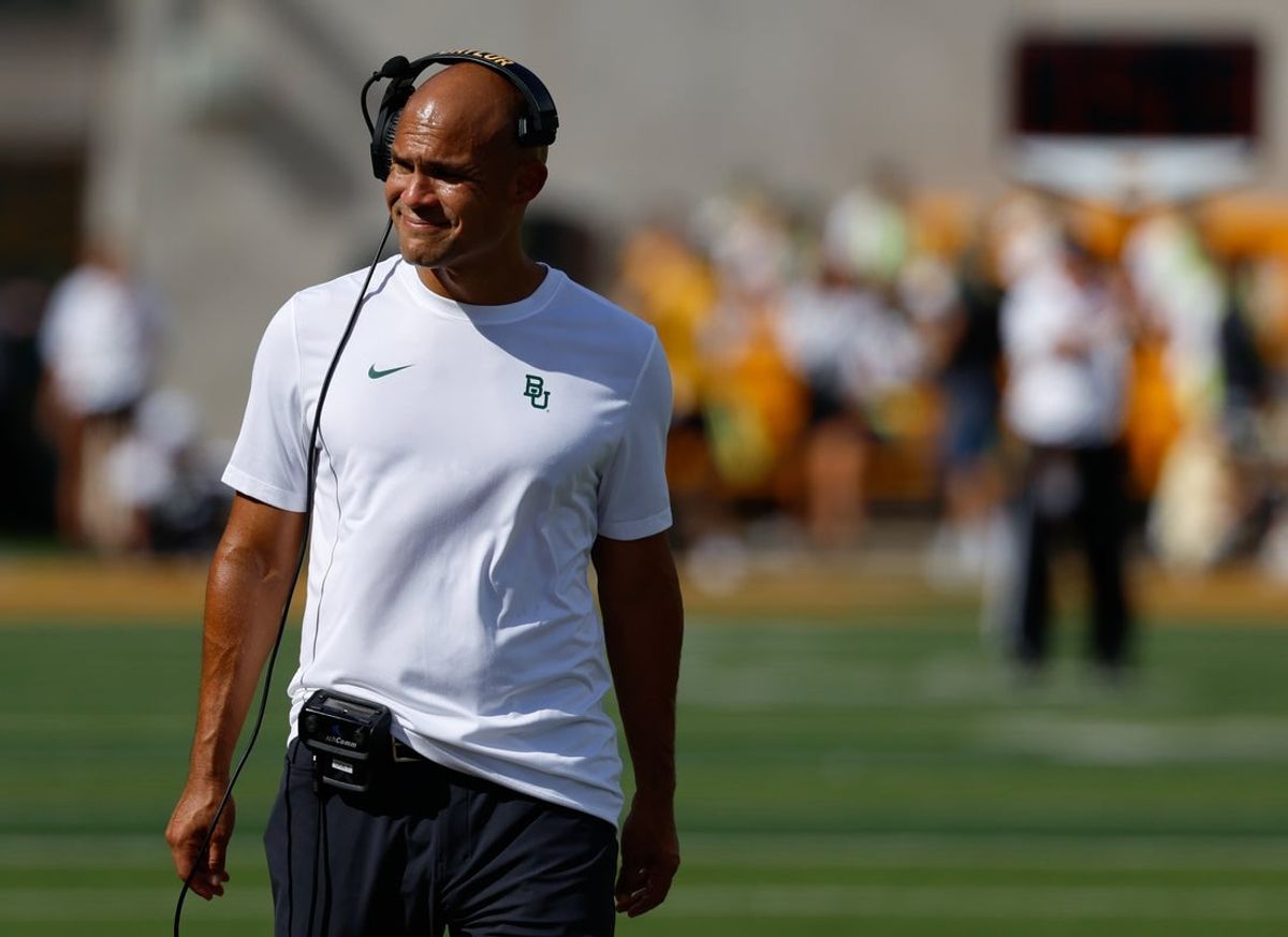 Sep 19, 2026; Waco, Texas, USA;  Baylor Bears head coach Dave Aranda looks on during the first half against the Louisiana Tech Bulldogs at McLane Stadium.  Mandatory Credit: Chris Jones-Imagn Images